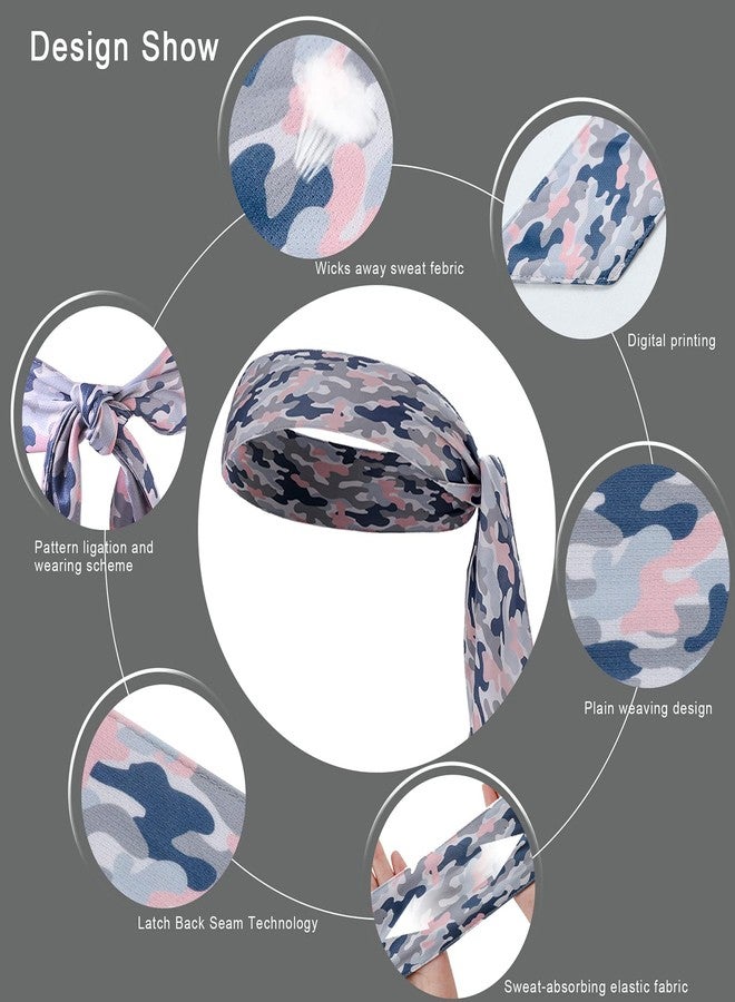 ONEYE 6 Pieces Head Tie Headbands for Men Women Sport Tie Back Bandanas Camo Hair Band Athletic Sweatbands for Tennis Running Ninja Karate Basketball - Image 3